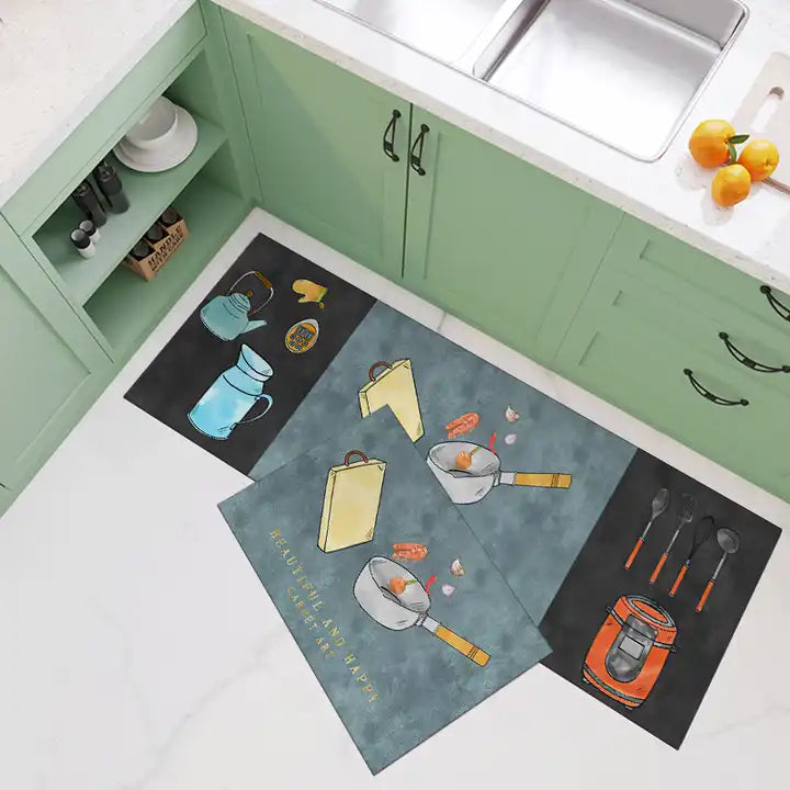 Kitchen Cooking Utensils Pattern Floor Mat