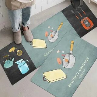 Kitchen Cooking Utensils Pattern Floor Mat